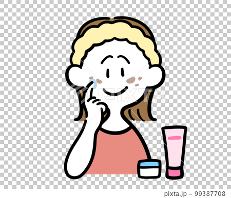 A woman applying medicine to worrisome spots 99387708