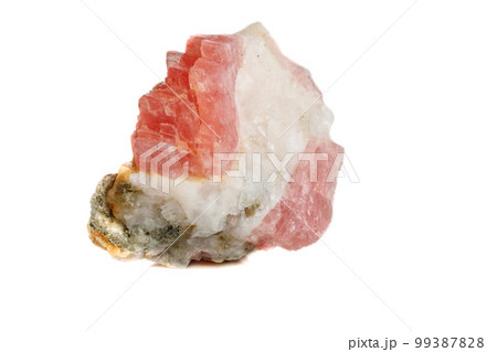 Macro of the mineral stone Rhodochrosite on a white background 99387828