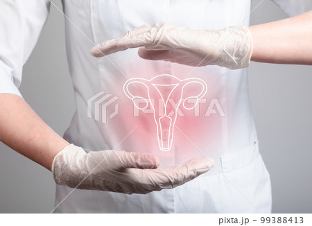 Uterus, womb symbol. Women health and disease concept. Womb, gynecology problems 99388413