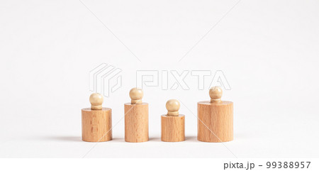 Montessori knobbed cylinders row of different size and height. Social diversity concept in abstract style 99388957