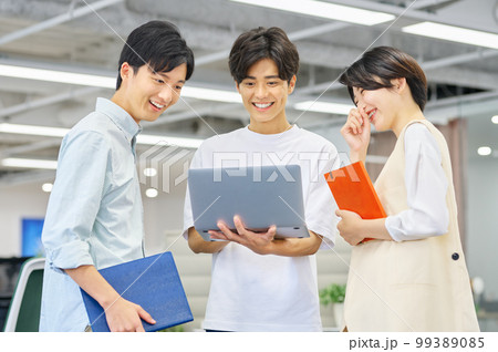 オフィスでミーティングする若いITエンジニアのビジネスチーム 99389085