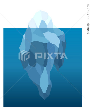 Iceberg floating in water. Arctic glacier. Futuristic polygonal illustration on blue background. Huge white block of ice drifts with massive underwater part Iceberg floating in water. Arctic glacier. Futuristic polygonal illustration on blue background. Huge white block of ice drifts with massive underwater part 99389270