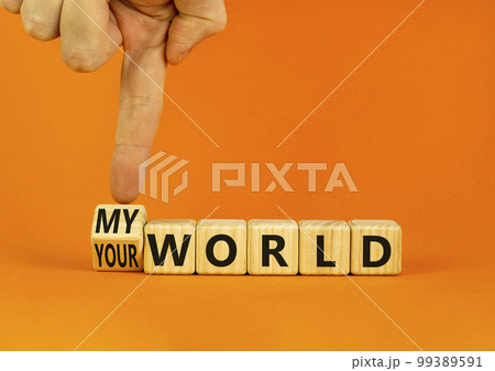 My or your world symbol. Businessman turns wooden cubes and changes concept words Your world to My world. Beautiful orange table orange background. Business and my or your world concept. Copy space. My or your world symbol. Businessman turns wooden cubes and changes concept words Your world to My world. Beautiful orange table orange background. Business and my or your world concept. Copy space. 99389591