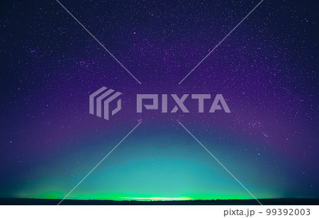 Amazing Night View Sky. Colourful Night Starry Sky In Azure Colors Gradient. Soft Aquamarine, Blue, Pink, Magenta Colours. Bright Night Starry Sky. Dream View. Copy Space 99392003