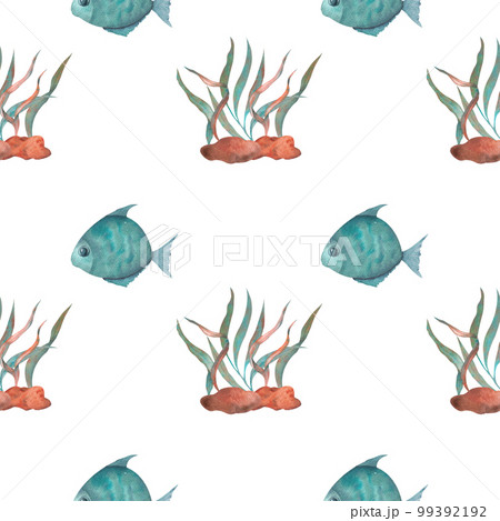 Seamless watercolor underwater life pattern. Boundless pattern 99392192