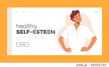 Healthy Self-Esteem Landing Page Template. Man With Arms Akimbo Standing in Confident Posture And Determined Expression 99392765
