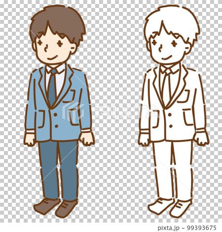 Vector illustration of a male student in uniform standing Line drawing and colored Students in blazers and pants 99393675