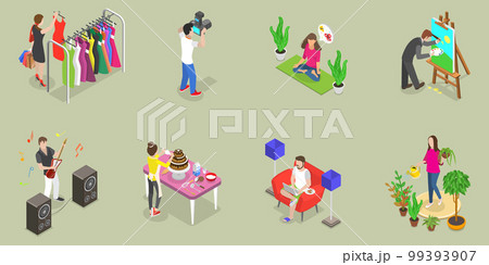3D Isometric Flat Vector Set of People Hobbies 3D Isometric Flat Vector Set of People Hobbies 99393907