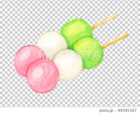ホ*ビ様 手描きイラスト　団子 手描き水彩の美味しそうな三色団子のイラストのイラスト素材