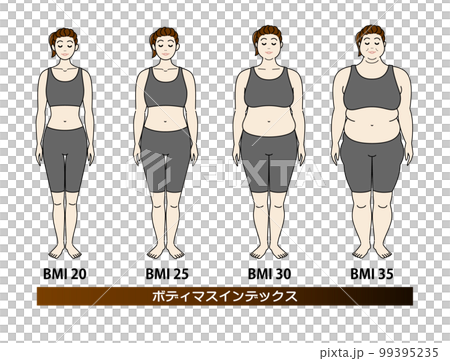 身體質量指數 年輕女性的體型變化 前後圖矢量前後的飲食 99395235