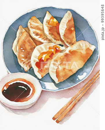 焼き餃子のイラスト　水彩画風「AI生成画像」 99395648