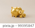Gold color percentage icon and piggy bank. Save money and investment concept 3d illustration 99395847
