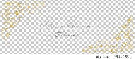 Frame of cherry blossoms and petals drawn with gold lines White background Frame of cherry blossoms and petals drawn with gold lines White background 99395996