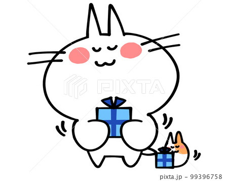 ホワイトデーにプレゼントを渡すにゃんこイラスト素材 99396758