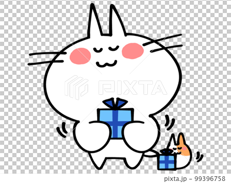 ホワイトデーにプレゼントを渡すにゃんこイラスト素材 99396758