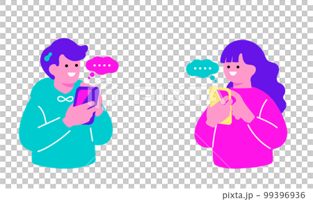 Illustration of men and women using smartphones Illustration of men and women using smartphones 99396936