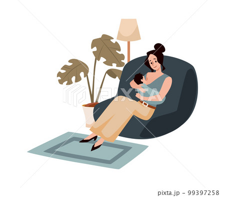 Comfortable sitting pose for breastfeeding flat vector illustration isolated. 99397258