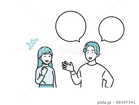 シンプルな男女のポジティブな立ち姿セット　イラスト素材 99397341