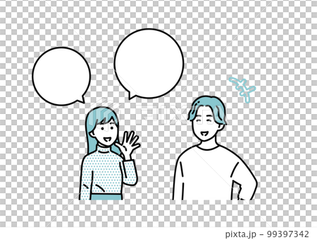 シンプルな男女のポジティブな立ち姿セット　イラスト素材 99397342