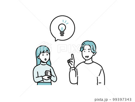 シンプルな男女のポジティブな立ち姿セット　イラスト素材 99397343