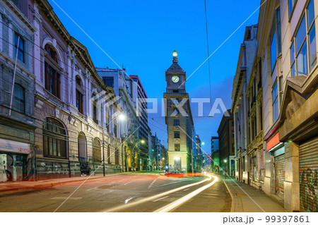 Downtown Valparaiso at night in Chile. 99397861