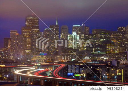 San Francisco downtown cityscape at night in California 99398254