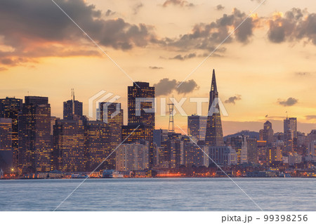 San Francisco city skyline taken from Treasure Island in California 99398256