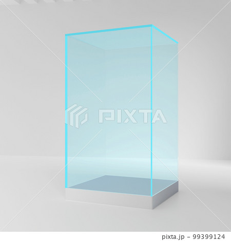 Realistic glass square showcase. Empty glass box in room. 3d illustration 99399124