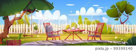 Breakfast on house backyard, countryside exterior 99399140