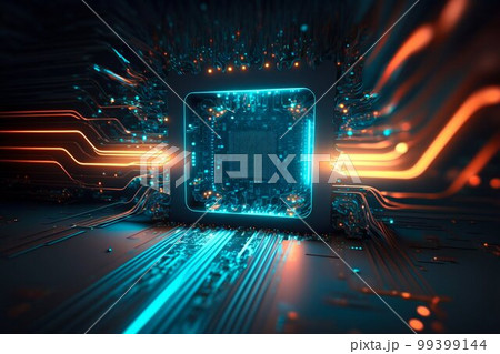 Cyber Space Connection Technology Computer Background with Chipset Central Processor. Generative AI 99399144