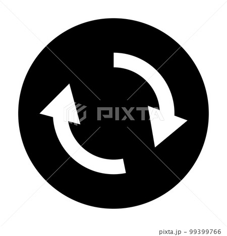 丸いリロードのシルエットアイコン。リフレッシュや回転する矢印。ベクター。 99399766