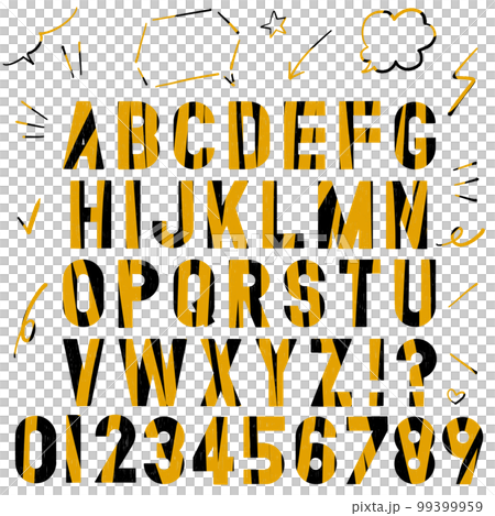 Handwritten alphabet and numbers graffiti-like textured fonts and speech bubbles 99399959