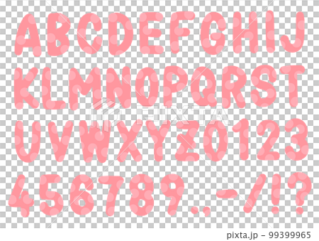 Handwritten alphabet and numbers Baby pink font with dots 99399965