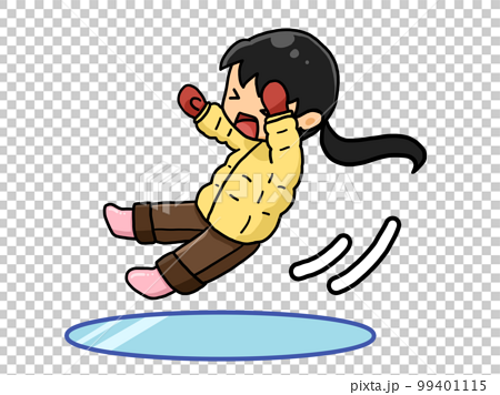 Illustration of a Japanese girl slipping and - Stock