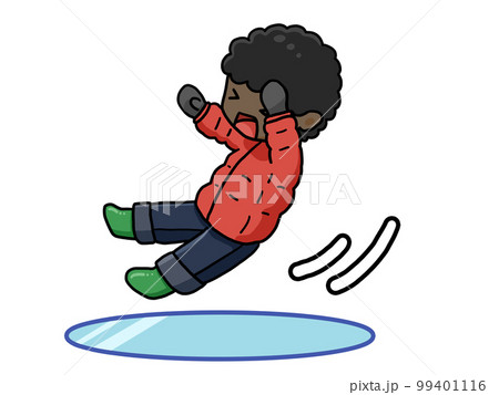 氷の上で滑って転ぶ黒人男子のイラスト 99401116