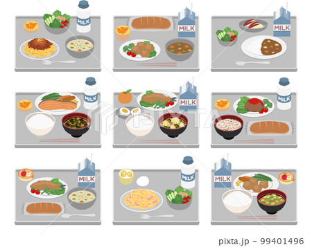 シンプルな学校給食イラストセット 99401496