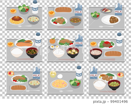 シンプルな学校給食イラストセット 99401496