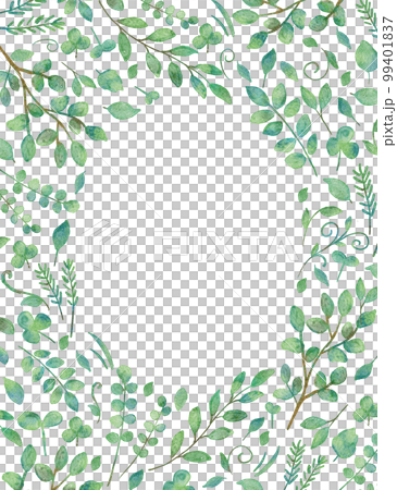 Watercolor illustration frame of green leaves Watercolor illustration frame of green leaves 99401837
