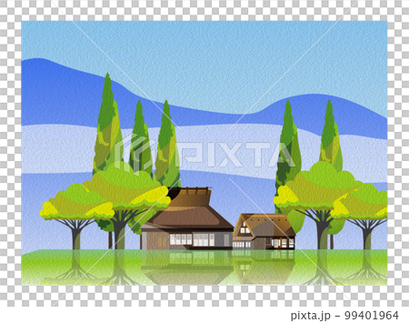 Oil painting style Beautiful Japanese mountain village scenery with private houses 99401964
