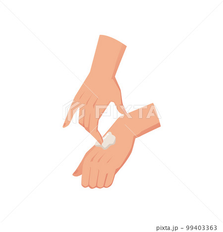 Woman hands applying beige cream flat style, vector illustration 99403363
