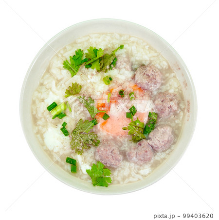 rice porridge with pork meat ball isolated 99403620