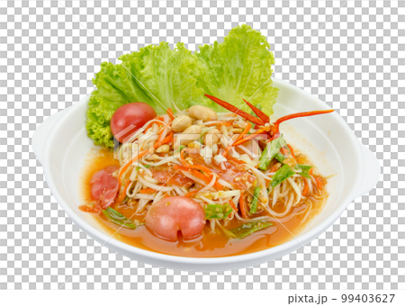 Green papaya mix carrots salad or Som Tum, spicy thai food isolated 99403627