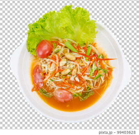 Green papaya mix carrots salad or Som Tum, spicy thai food isolated 99403628