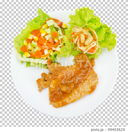 Grilled steak meat with vegetable salad isolated 99403629