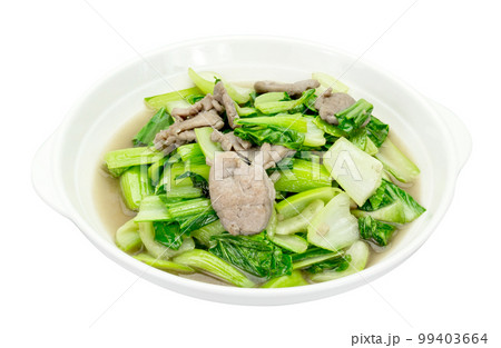 stir-fried pork and mustard green isolated 99403664