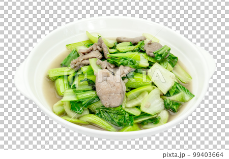 stir-fried pork and mustard green isolated 99403664