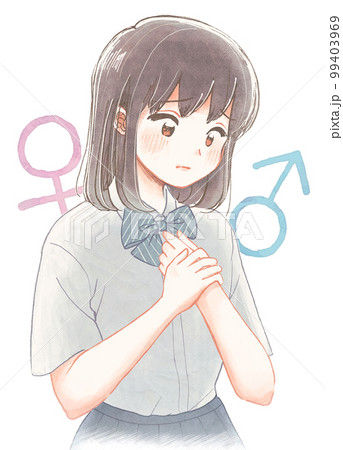 教育系イラストタッチ・好きになる性別について悩む学生 99403969