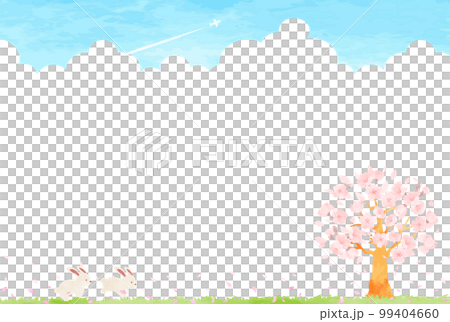 簡單的手繪兔子和櫻花風景插畫 簡單的手繪兔子和櫻花風景插畫 99404660