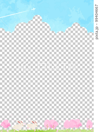 簡單的手繪兔子和春天的風景插畫 99404667