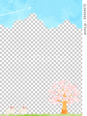 A cute rabbit and cherry blossom landscape illustration 99404670